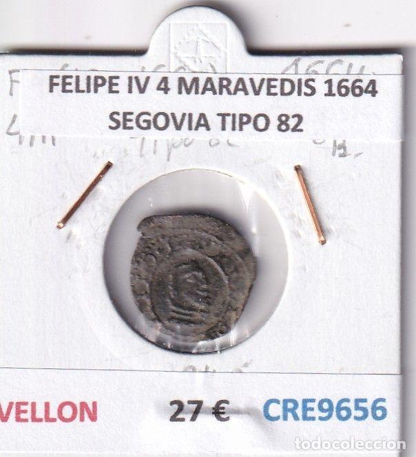 Coins of Spain: CRE9656 MONEDA ESPA&Ntilde;A FELIPE IV 4 MARAVEDIS 1664 SEGOVIA TIPO 82 VELLON