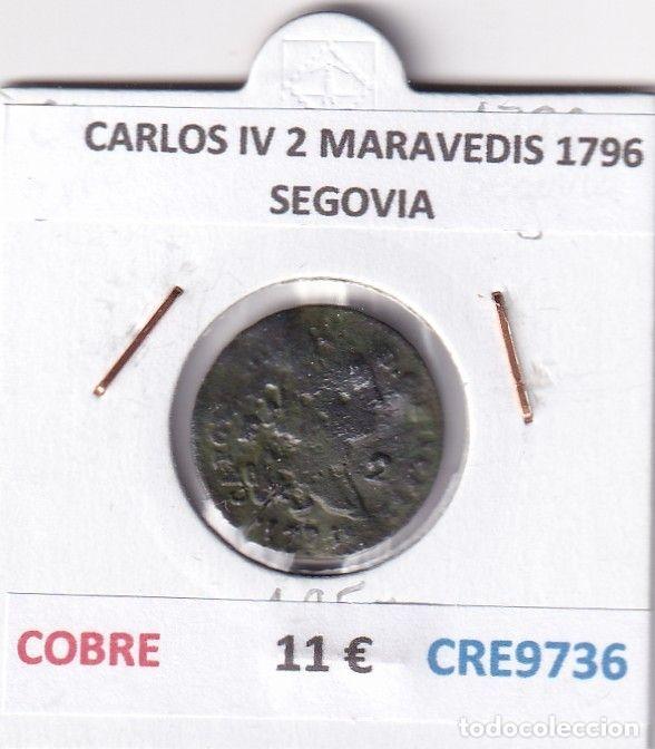 Coins of Spain: CRE9736 MONEDA ESPA&Ntilde;A CARLOS IV 2 MARAVEDIS 1796 SEGOVIA COBRE