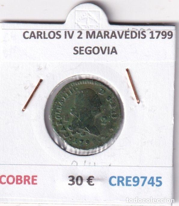 Coins of Spain: CRE9745 MONEDA ESPA&Ntilde;A CARLOS IV 2 MARAVEDIS 1799 SEGOVIA COBRE
