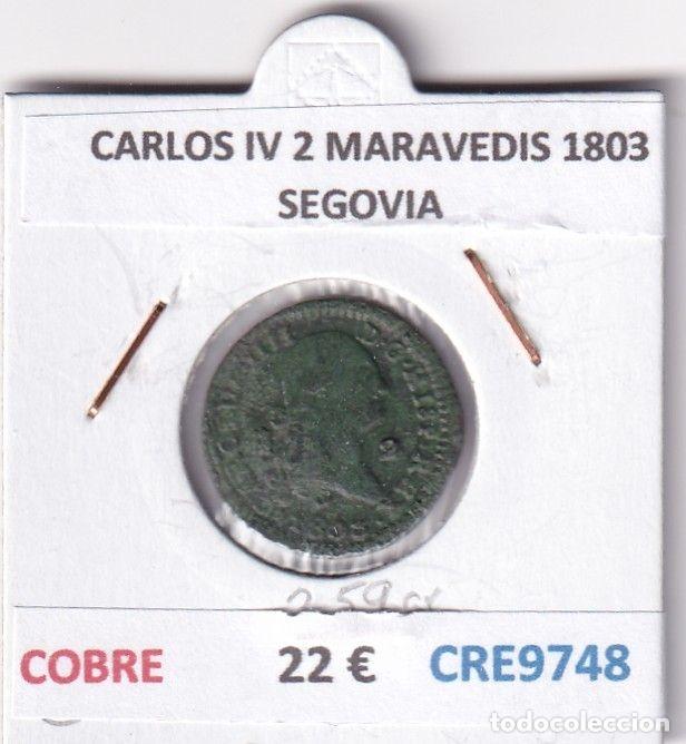 Coins of Spain: CRE9748 MONEDA ESPA&Ntilde;A CARLOS IV 2 MARAVEDIS 1803 SEGOVIA COBRE