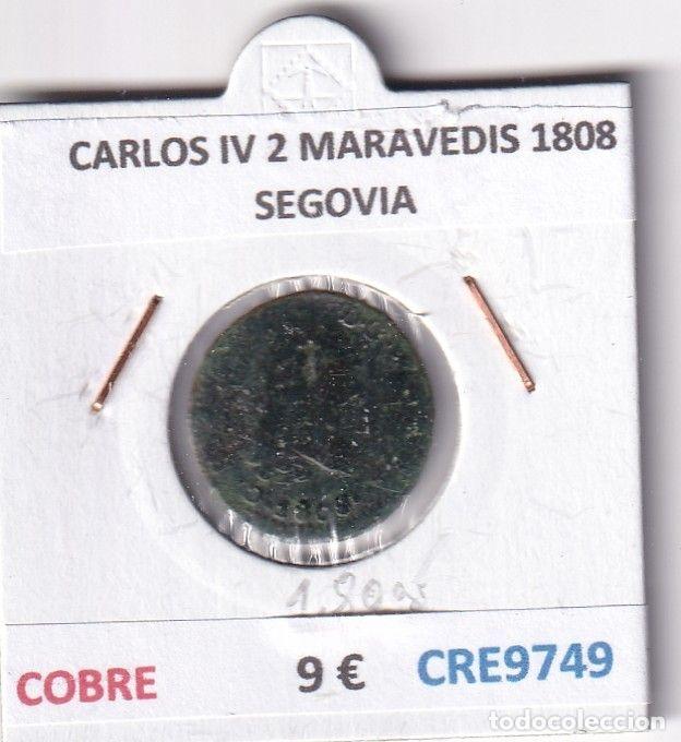 Coins of Spain: CRE9749 MONEDA ESPA&Ntilde;A CARLOS IV 2 MARAVEDIS 1808 SEGOVIA COBRE
