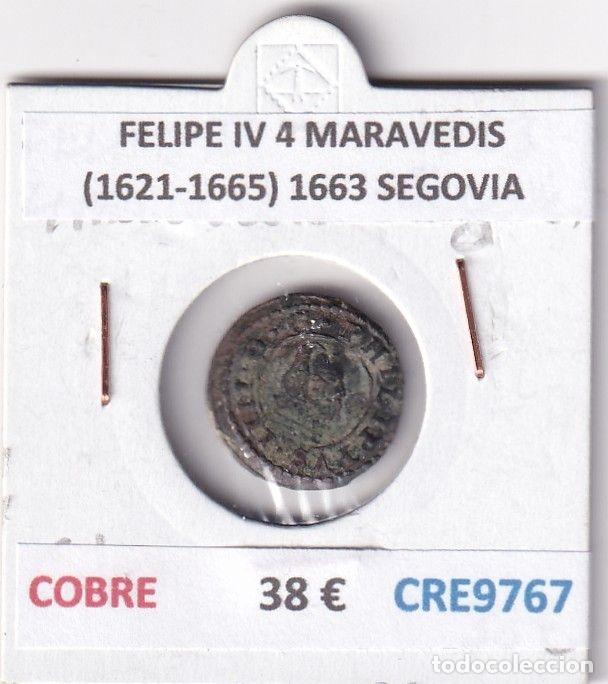 Coins of Spain: CRE9767 MONEDA ESPA&Ntilde;A FELIPE IV 4 MARAVEDIS (1621-1665) 1663 SEGOVIA COBRE