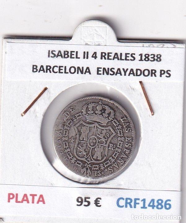 Monnaies d'Espagne: CRF1486 MONEDA ESPA&Ntilde;A ISABEL II 4 REALES 1838 BARCELONA PLATA ENSAYADOR PS