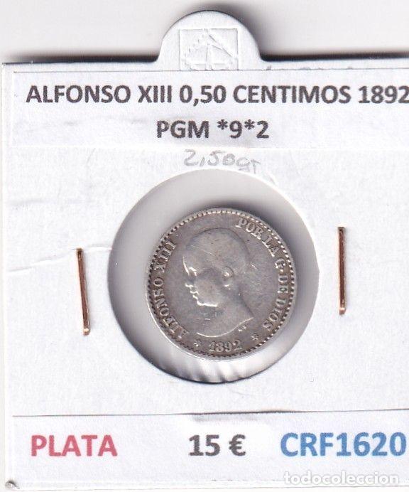 Moedas de Espanha: CRF1620 MONEDA ESPA&Ntilde;A ALFONSO XIII 0,50 CENTIMOS 1892 PGM *9*2 PLATA