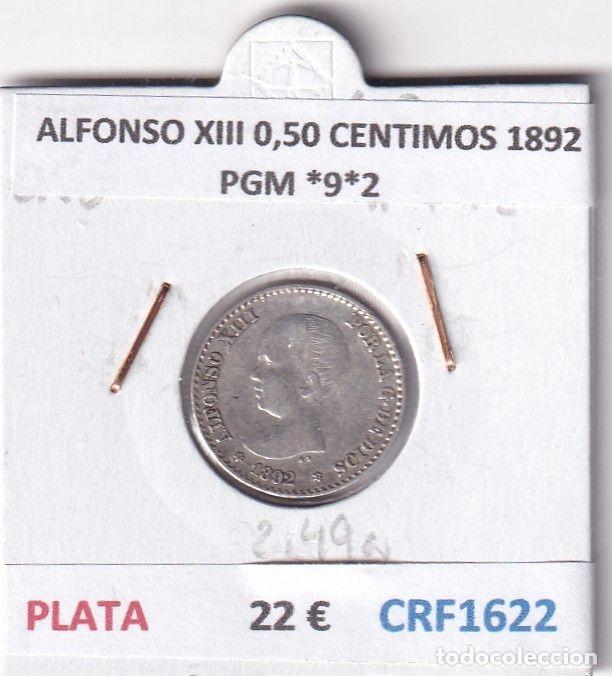 Moedas de Espanha: CRF1622 MONEDA ESPA&Ntilde;A ALFONSO XIII 0,50 CENTIMOS 1892 PGM *9*2 PLATA
