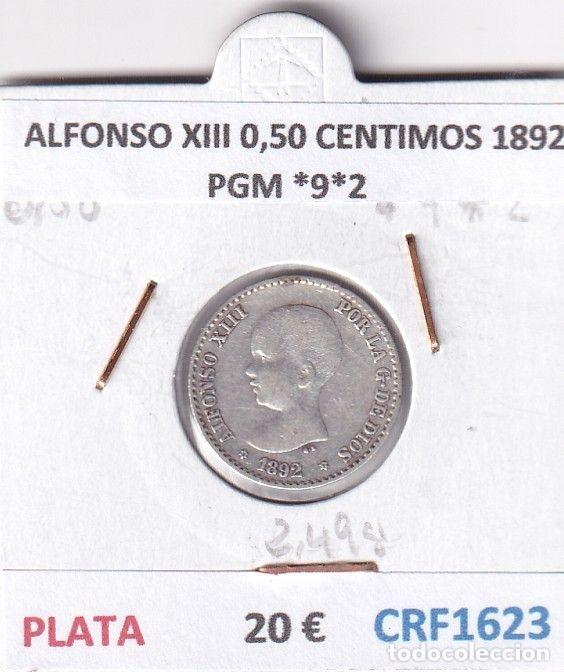 Moedas de Espanha: CRF1623 MONEDA ESPA&Ntilde;A ALFONSO XIII 0,50 CENTIMOS 1892 PGM *9*2 PLATA