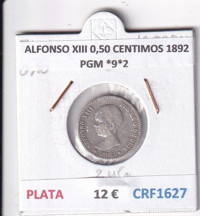 Moedas de Espanha: CRF1627 MONEDA ESPA&Ntilde;A ALFONSO XIII 0,50 CENTIMOS 1892 PGM *9*2 PLATA
