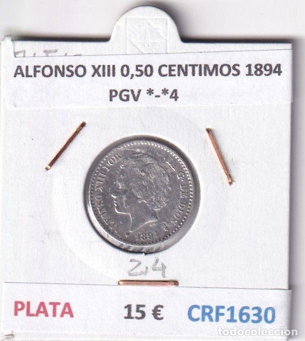 Moedas de Espanha: CRF1630 MONEDA ESPA&Ntilde;A ALFONSO XIII 0,50 CENTIMOS 1894 PGV *-*4 PLATA