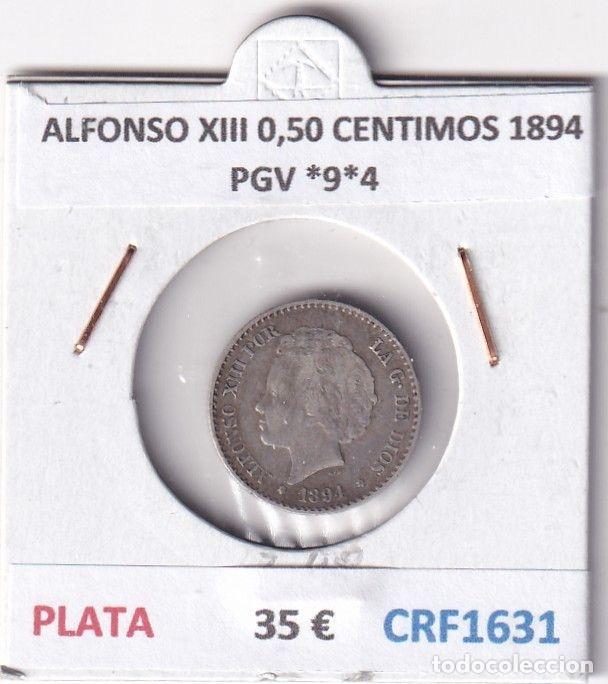 Moedas de Espanha: CRF1631 MONEDA ESPA&Ntilde;A ALFONSO XIII 0,50 CENTIMOS 1894 PGV *9*4 PLATA