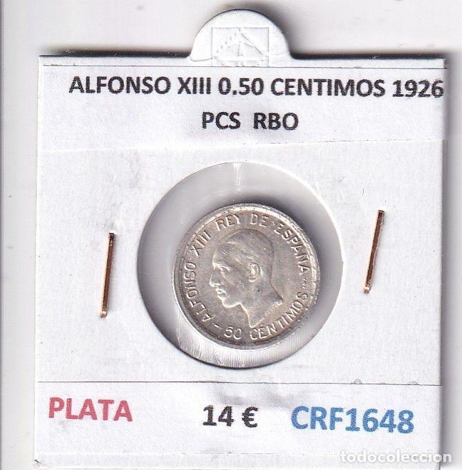 Moedas de Espanha: CRF1648 MONEDA ESPA&Ntilde;A ALFONSO XIII 0,50 CENTIMOS 1926 PCS PLATA RESTOS BRILLO ORIGINAL