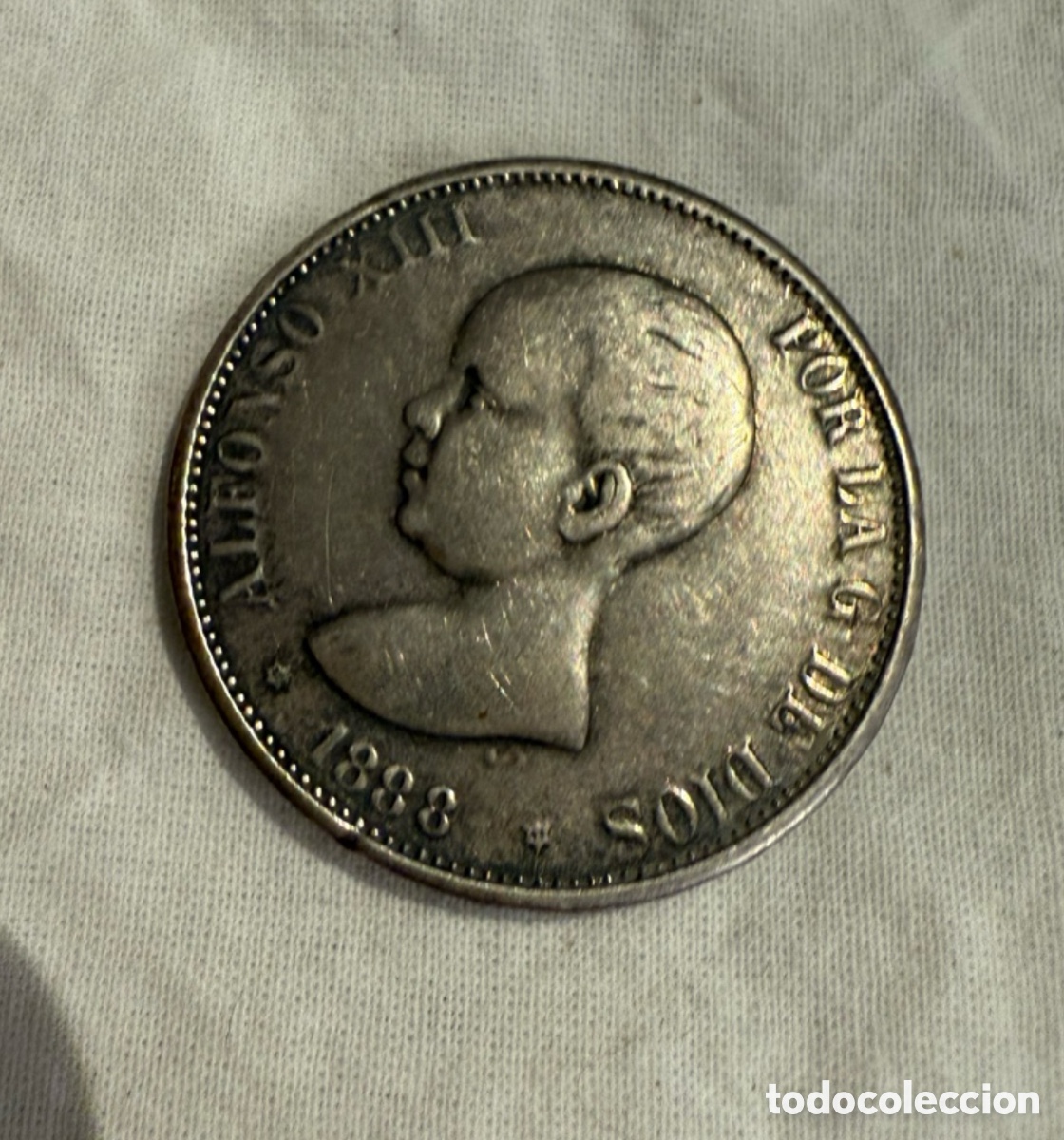 Monedas de Espa&ntilde;a: Reproducci&oacute;n 5 Pesetas Alfonso XIII 1888 &ndash; Tipo Pel&oacute;n &ndash; Metal con Presencia de Plata