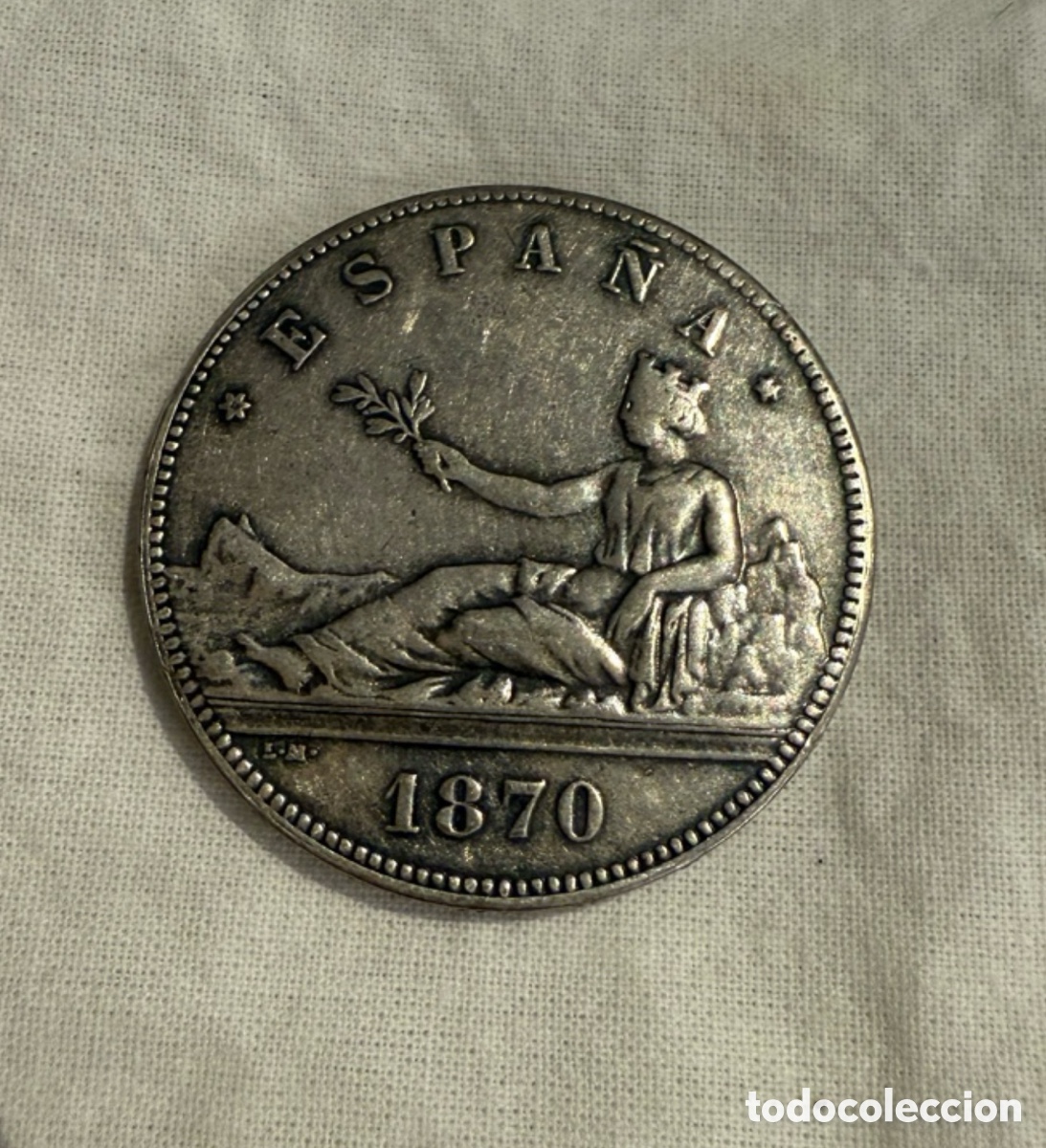 Monedas de Espa&ntilde;a: Reproducci&oacute;n 5 Pesetas Espa&ntilde;a 1870 &ndash; Gobierno Provisional &ndash; Hispania &ndash; Metal con Presencia de Plata
