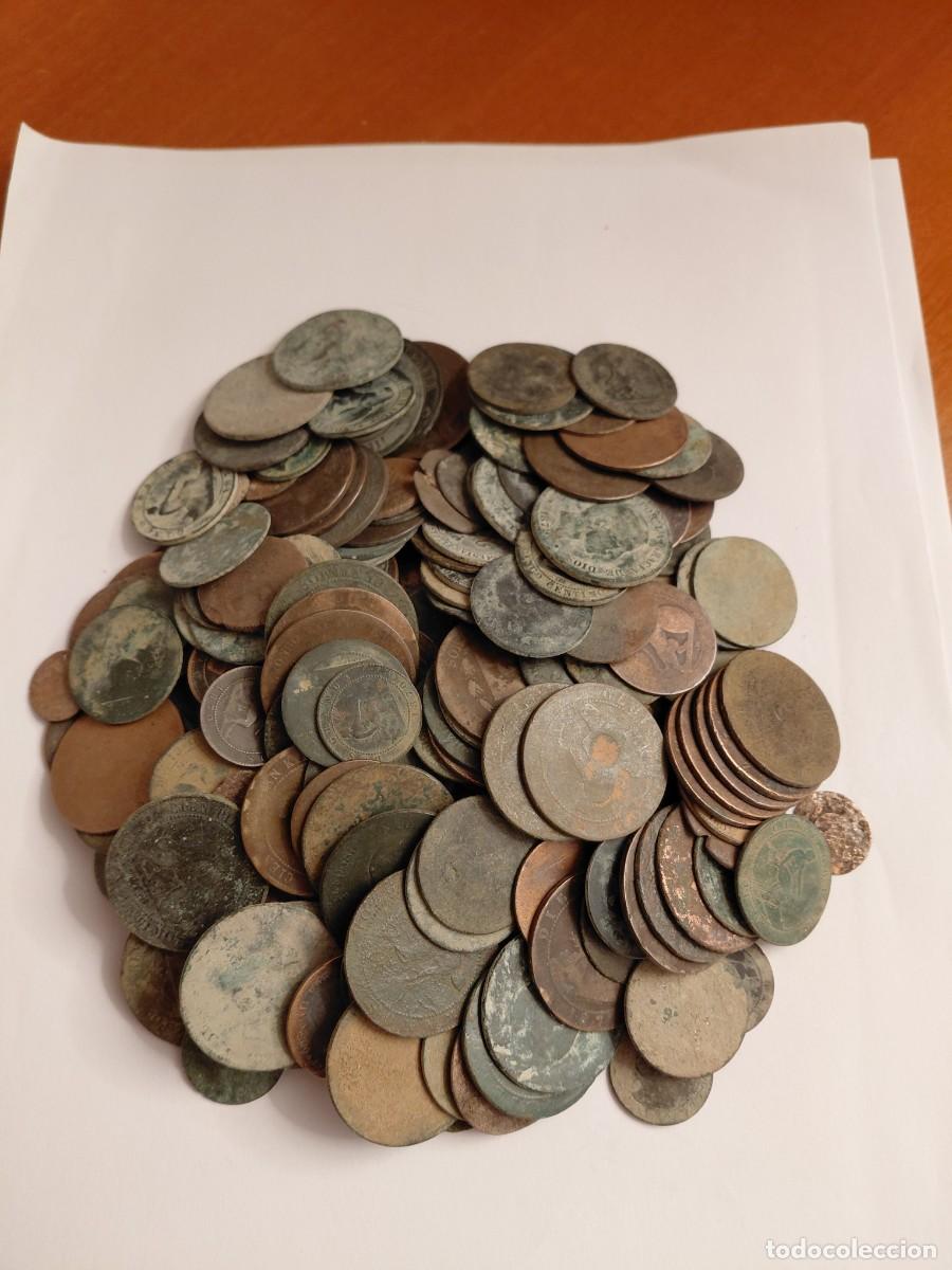 Monedas de Espa&ntilde;a: Espectacular lote de 1 kilo 100 gramos de monedas de cobre. Alfonso XII, Gobierno Provisional, etc
