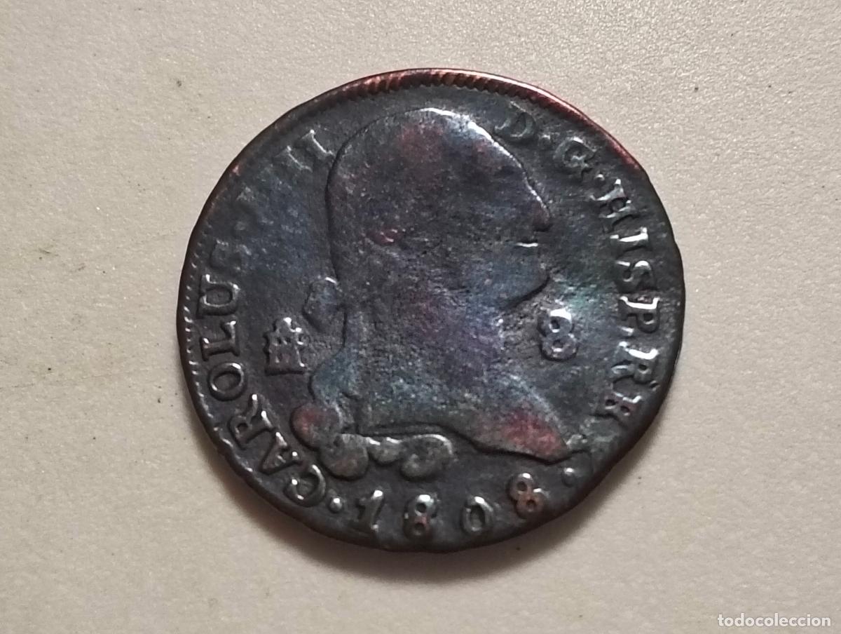 Coins of Spain: MONEDA 8 MARAVEDIS CECA SEGOVIA, CARLOS IV, A&Ntilde;O 1808, COBRE