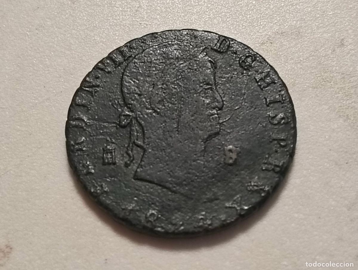 Coins of Spain: MONEDA 8 MARAVEDIS CECA SEGOVIA, FERNANDO VII, A&Ntilde;O 1824, COBRE