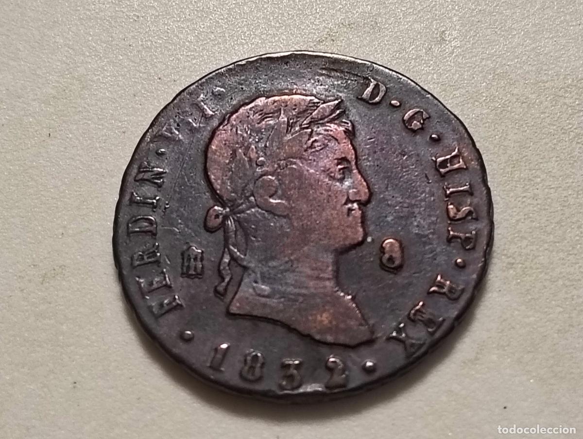 Coins of Spain: MONEDA 8 MARAVEDIS CECA SEGOVIA, FERNANDO VII, A&Ntilde;O 1832, COBRE