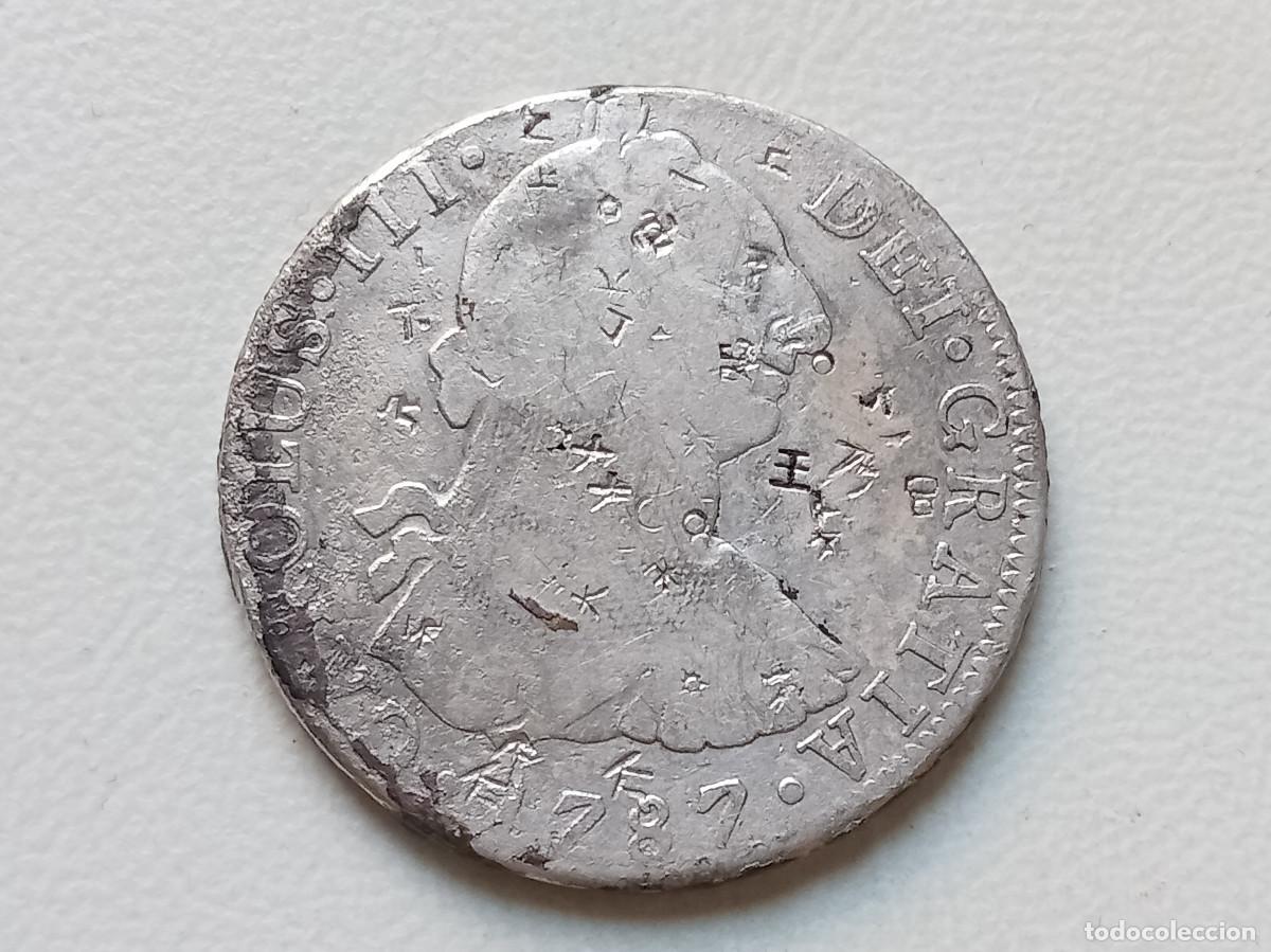 Monedas de Espa&ntilde;a: CARLOS III 8 REALES PLATA 1787 M&Eacute;XICO FM. RESELLOS CHINOS. PROCEDENTE DE NAUFRAGIO. BC+