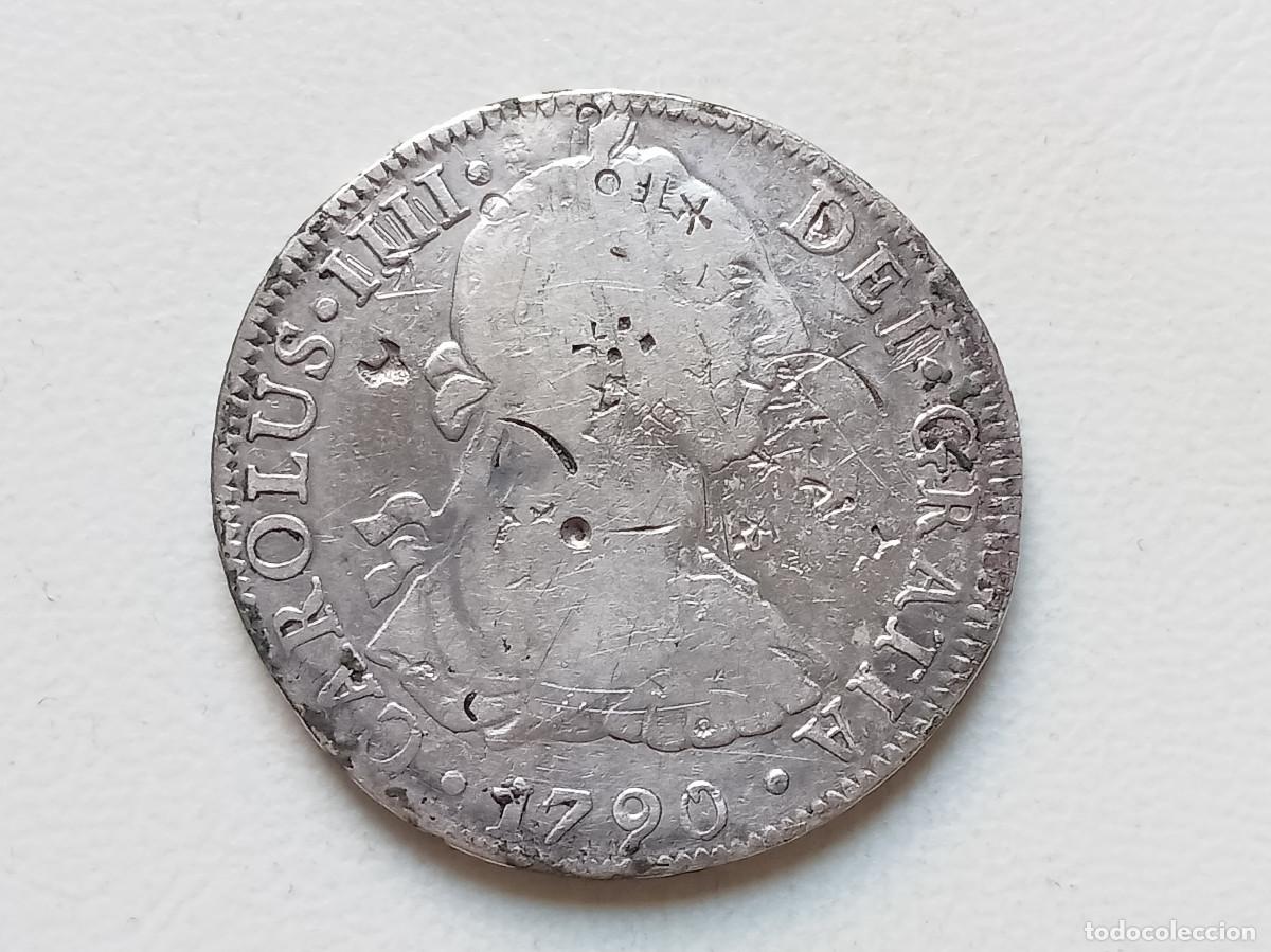 Monedas de Espa&ntilde;a: CARLOS IV NUMERAL IIII 8 REALES PLATA 1790 M&Eacute;XICO FM. RESELLOS CHINOS. PROCEDENTE DE NAUFRAGIO. MBC-