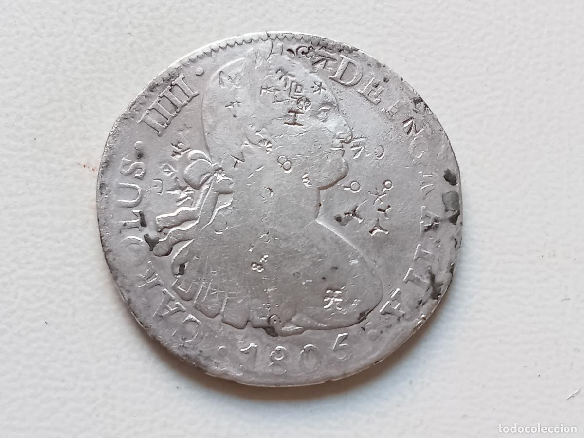 Monedas de Espa&ntilde;a: CARLOS IV 8 REALES PLATA 1805 M&Eacute;XICO TH. RESELLOS CHINOS. PROCEDENTE DE NAUFRAGIO. BC+