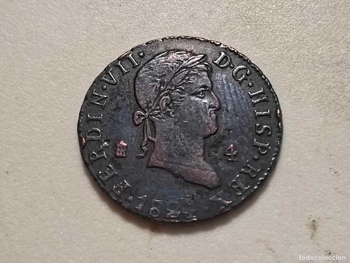 Monedas de Espa&ntilde;a: MONEDA 4 MARAVEDIS CECA SEGOVIA, FERNANDO VII, A&Ntilde;O 1824, COBRE