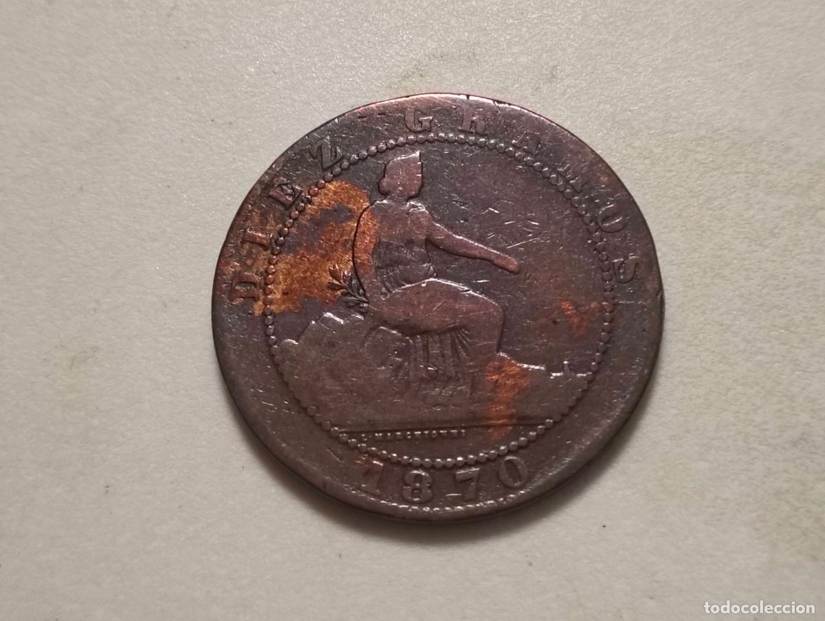 Monedas de Espa&ntilde;a: MONEDA DIEZ CENTIMOS, A&Ntilde;O 1870, GOBIERNO PROVISIONAL, COBRE