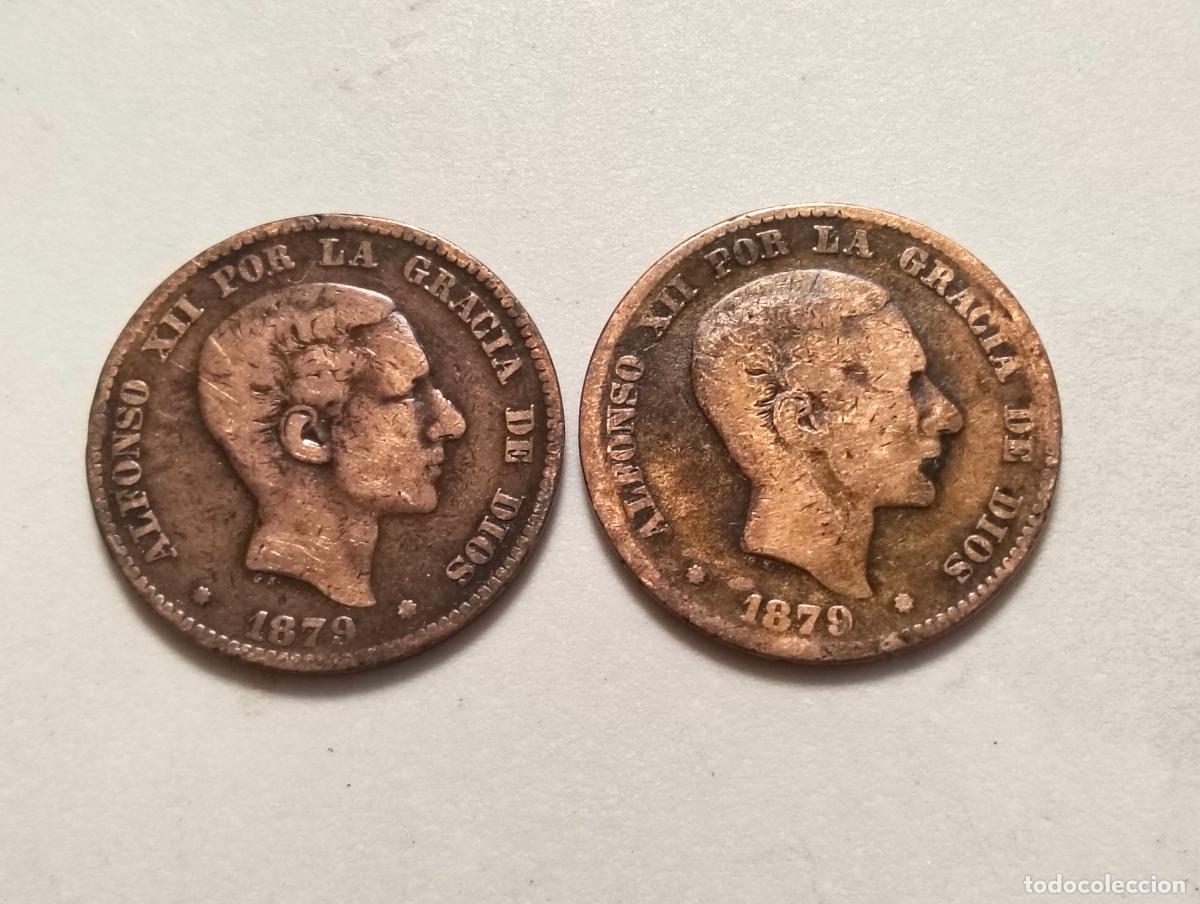 Monedas de Espa&ntilde;a: 2 MONEDAS DE DIEZ CENTIMOS, A&Ntilde;O 1879, ALFONSO XII, COBRE
