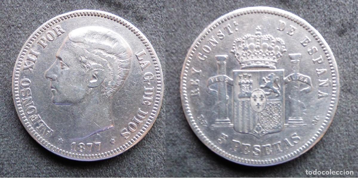 Monedas de Espa&ntilde;a: 5 PESETAS ALFONSO XII 1877*X8-77 DE.M