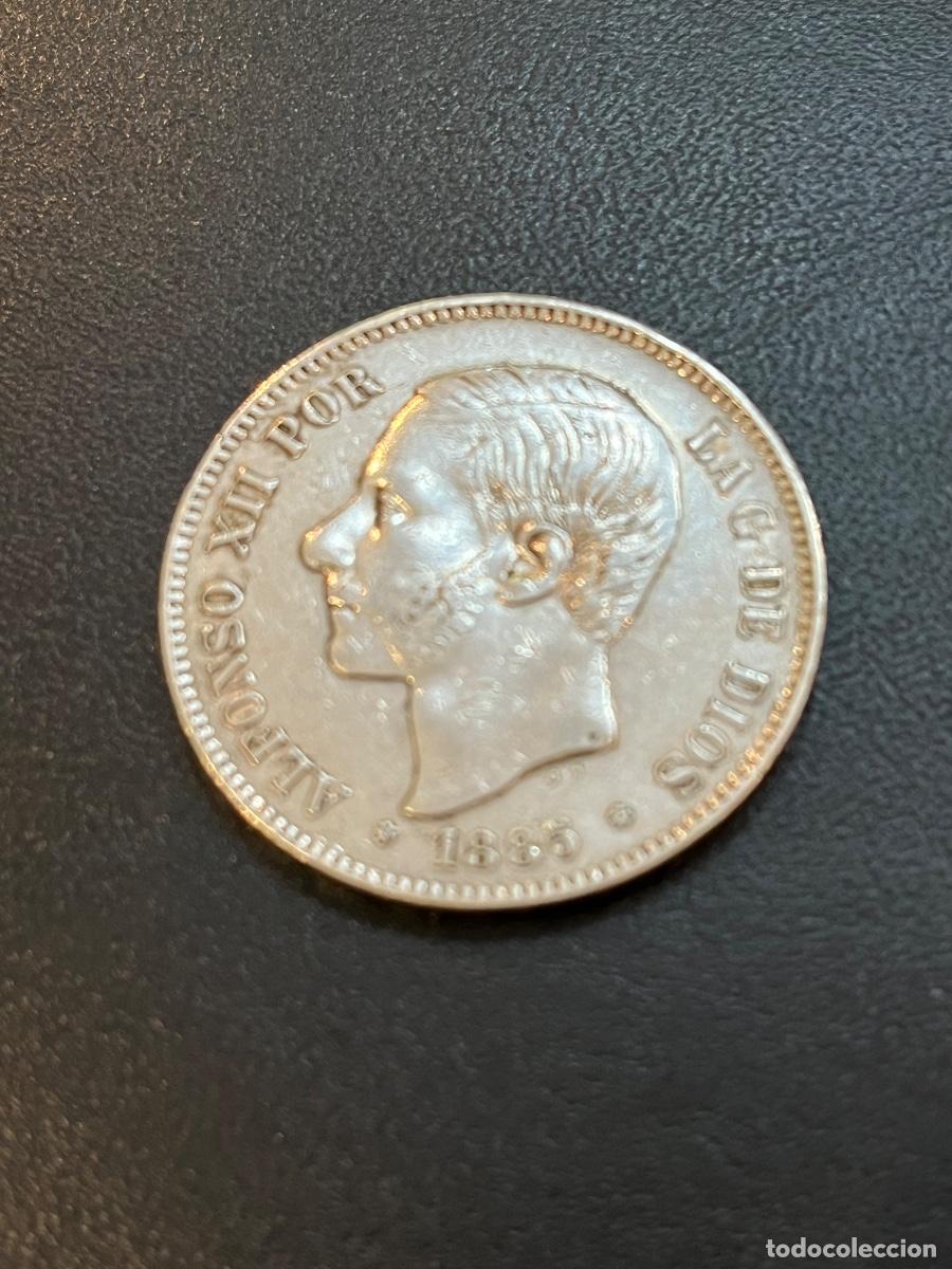 Monedas de Espa&ntilde;a: Alfonso XII. 1885 *87, 5 pesetas de plata.