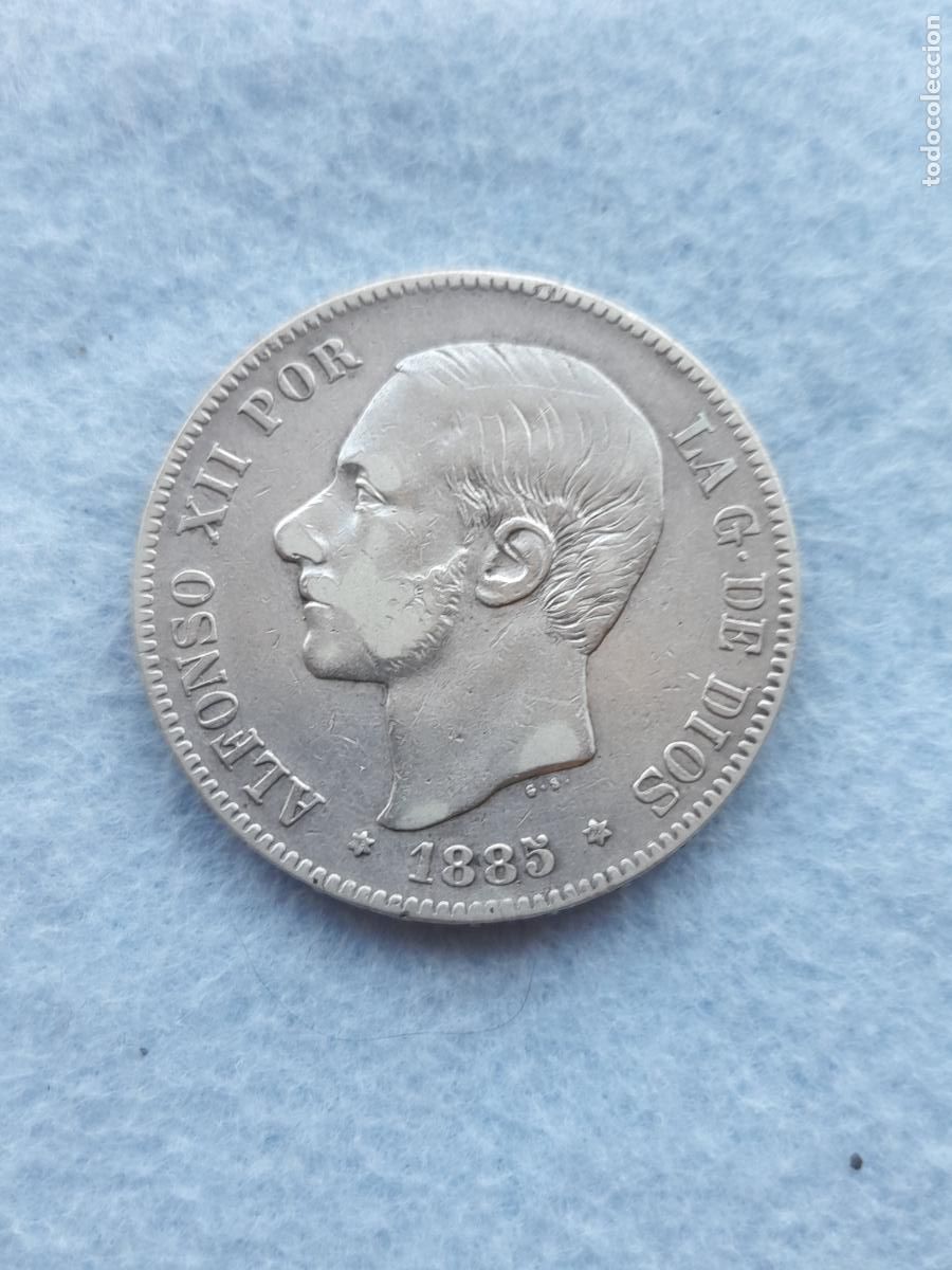 Monete da Spagna: Alfonso XII. 5 Pesetas. A&ntilde;o 1885. M.S - M. Plata.