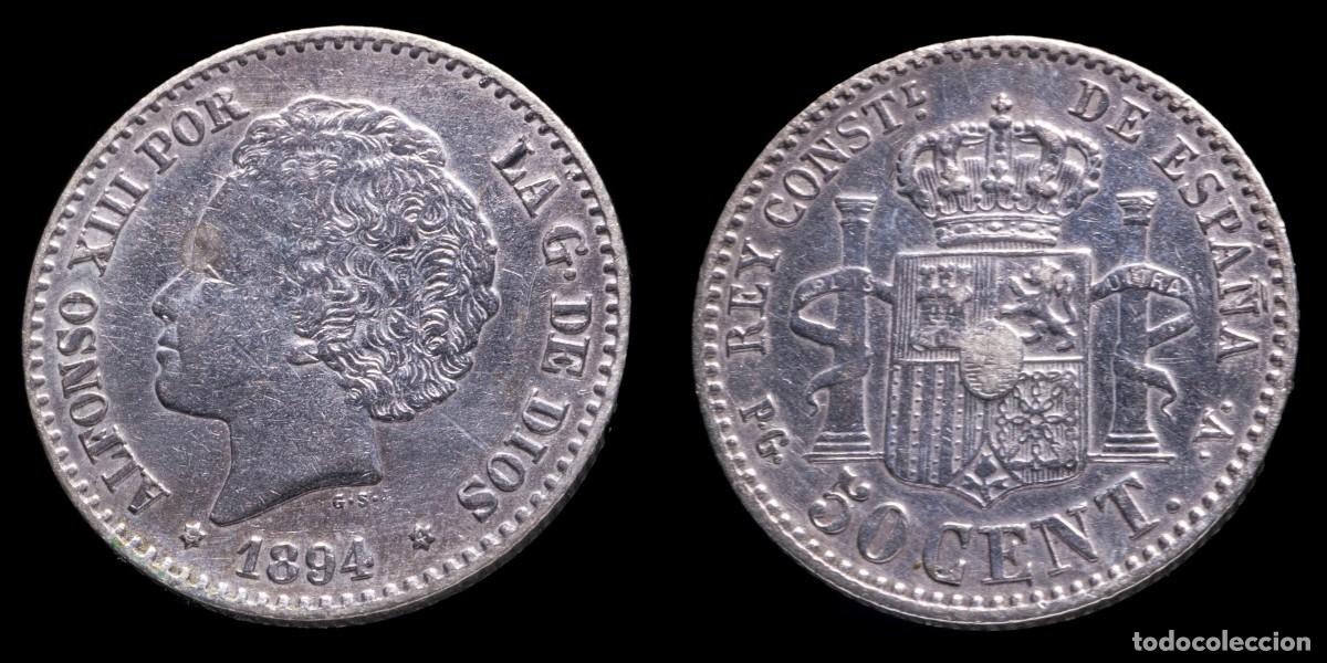 Monedas de Espa&ntilde;a: 1894, 50 Centimos Alfonso XIII (*9-4) - 18 mm / 2,50 gr.