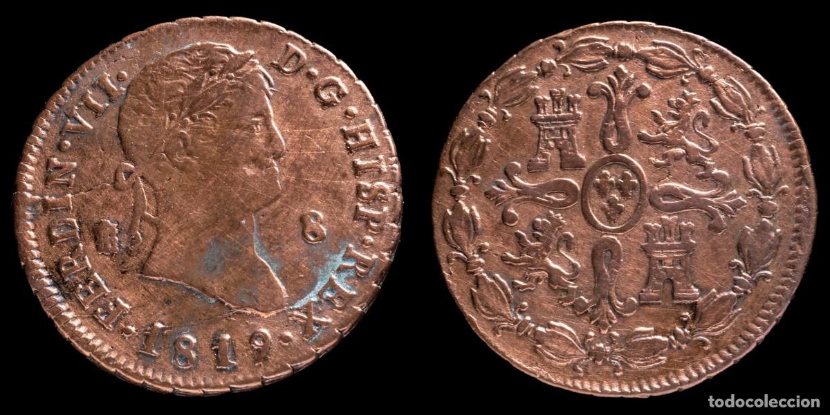 Monedas de Espa&ntilde;a: 1819, 8 Maravedis Ferdinand VII, Segovia Mint - 30 mm / 10,56 gr.