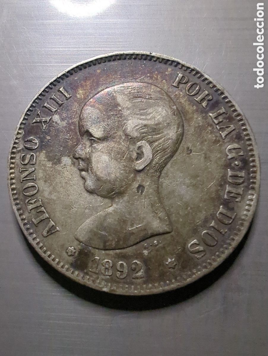Coins of Spain: Alfonso XII 5 pesetas 1892*92 plata