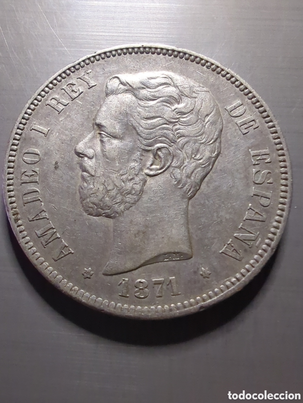 Monete da Spagna: Amadeo I 5 pesetas 1871*71 plata