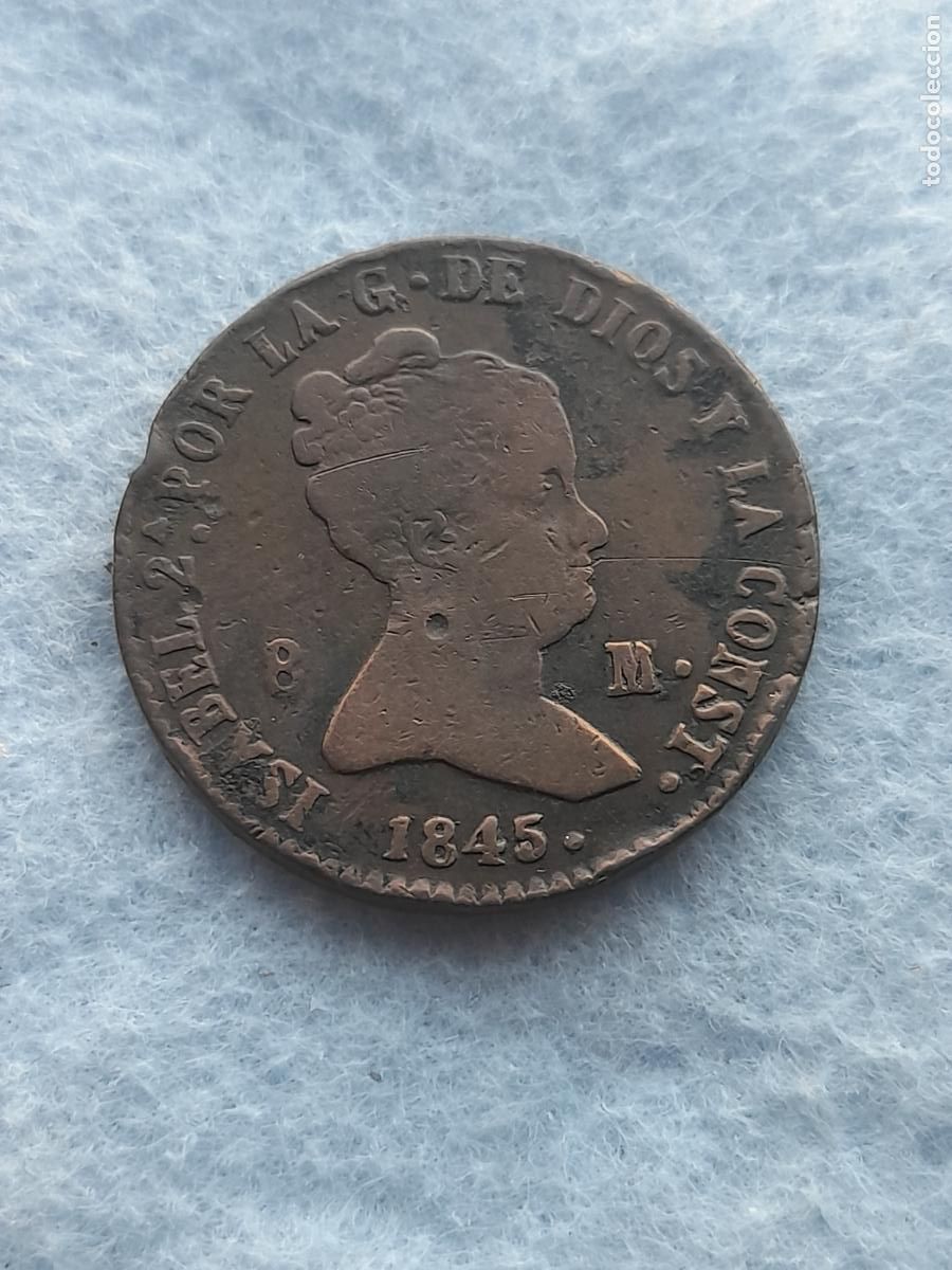 Monete da Spagna: Isabel II. 8 Maraved&iacute;s. A&ntilde;o 1845. Ceca de Segovia.