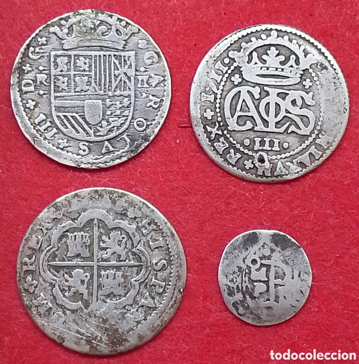 Monedas de Espa&ntilde;a: Lote monedas espa&ntilde;olas de plata de 2 reales +1/2 real Reproducci&oacute;nes de gran calidad