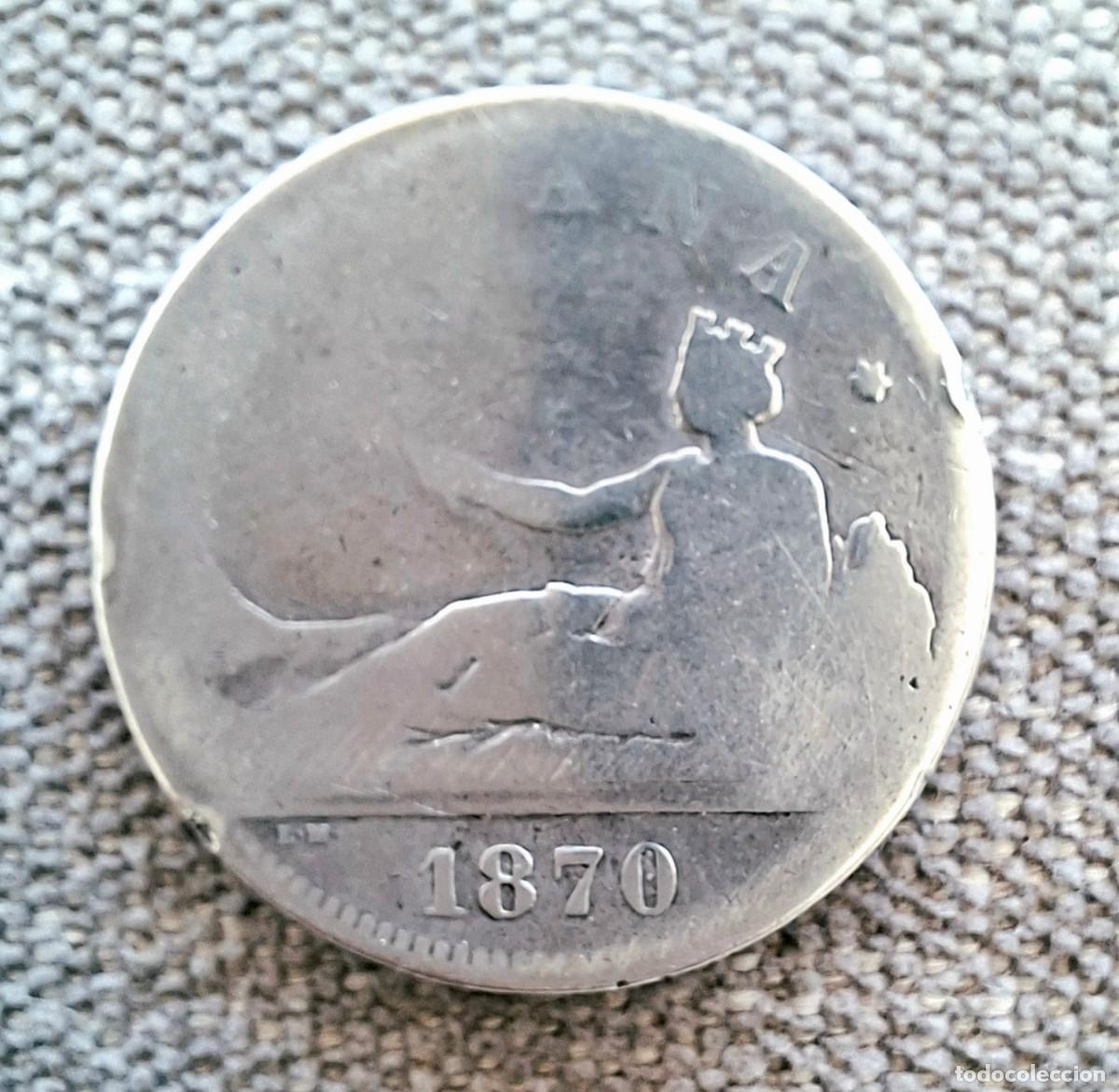M&uuml;nzen von Spanien: Moneda 2 pesetas Plata 1870 &ndash; Gobierno Provisional (Hist&oacute;rica)