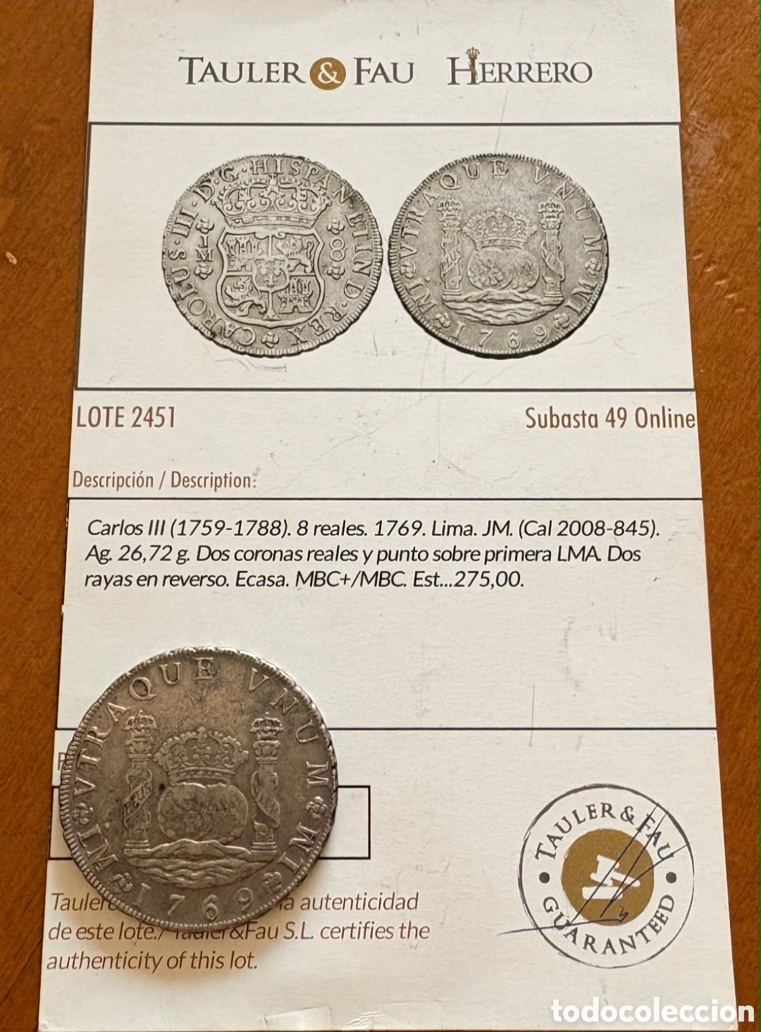 Monedas de Espa&ntilde;a: Moneda 8 reales Lima 1769 columnario.