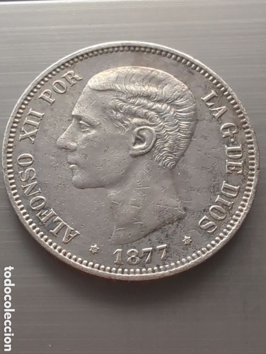 Moedas de Espanha: Alfonso XII 5 pesetas 1877*77 plata