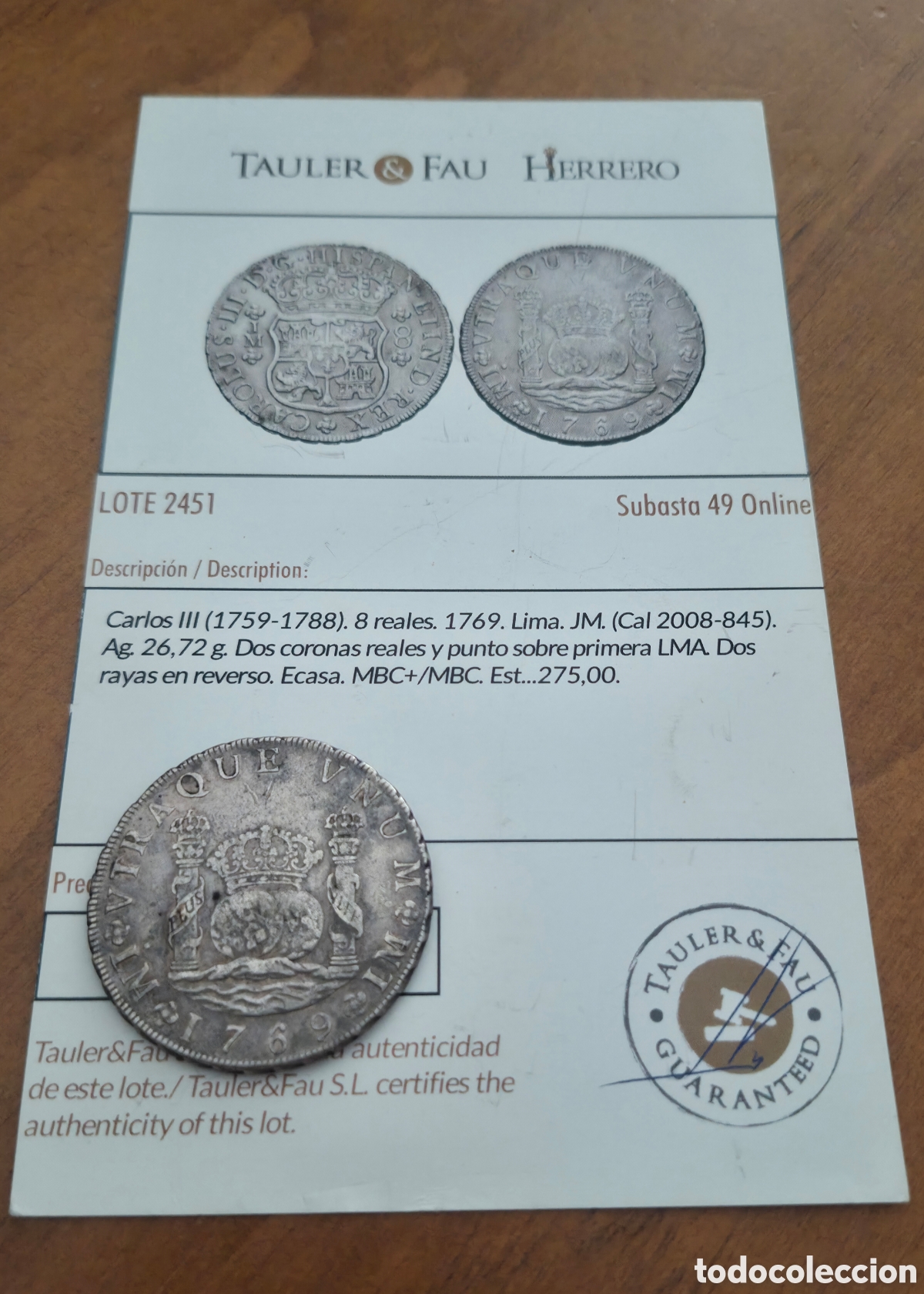 Monedas de Espa&ntilde;a: Moneda 8 reales Lima 1769 columnario.
