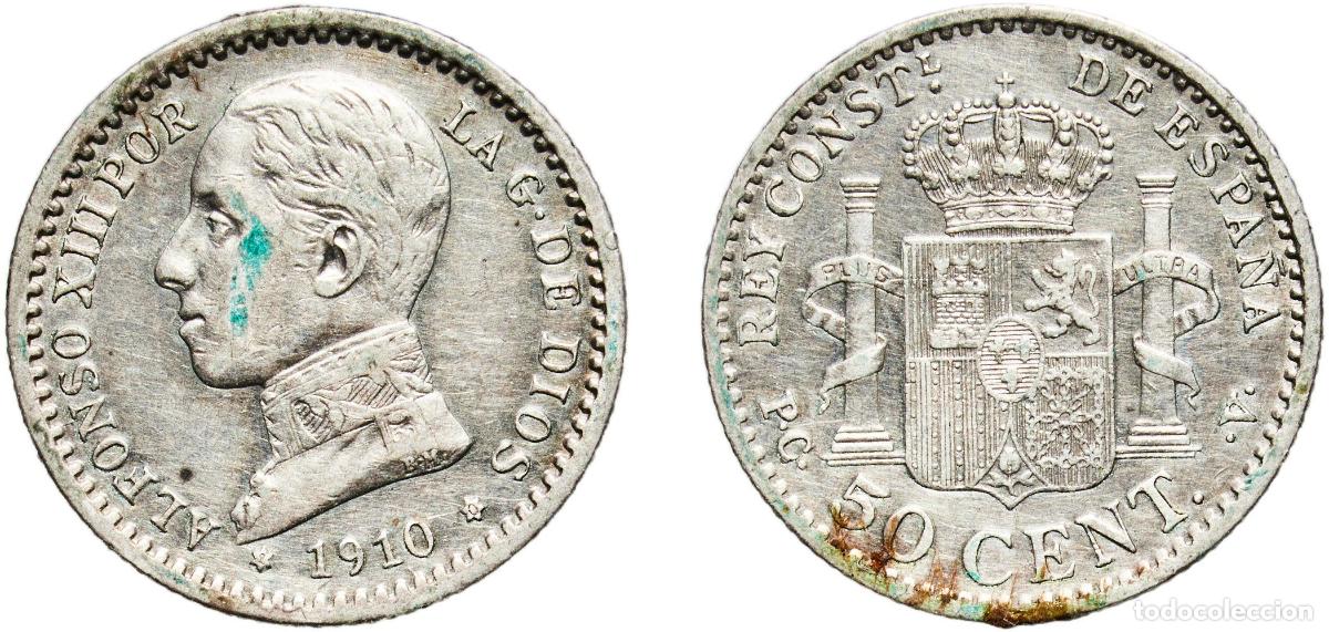 Monedas de Espa&ntilde;a: Spain Kingdom 1910 1-0 PCV 50 Centimos - Alfonso XIII (5th portrait) Silver (.835) Madrid Mint (45