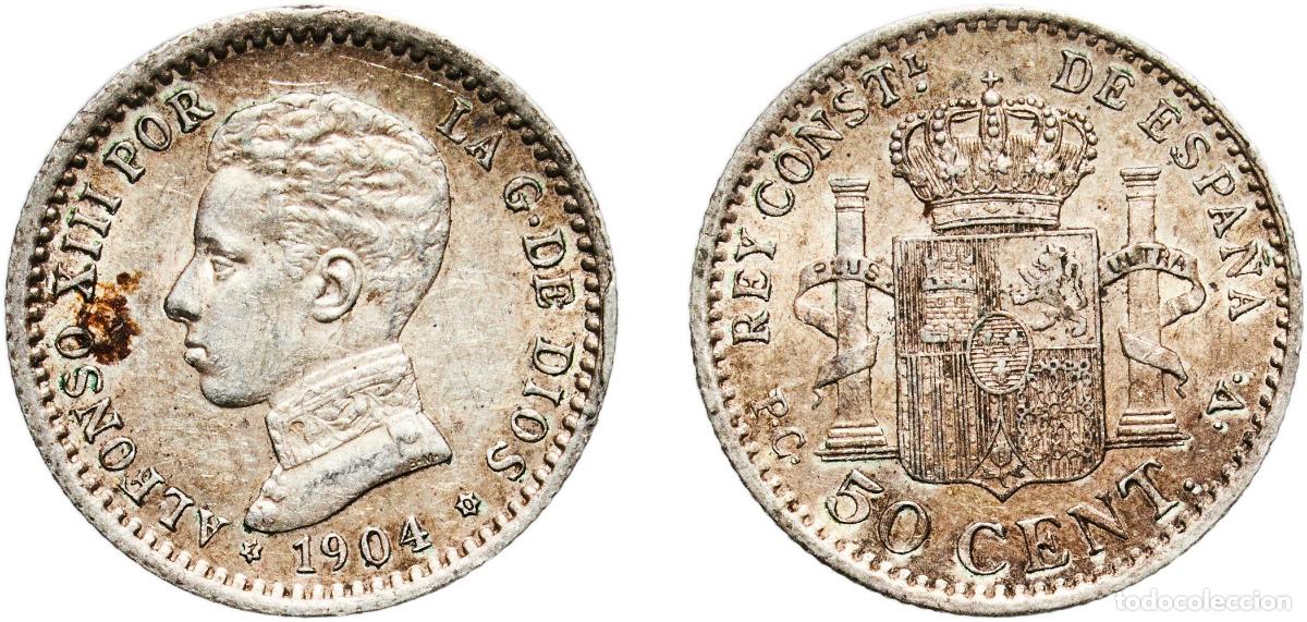 Monedas de Espa&ntilde;a: Spain Kingdom 1904 1-0 PCV 50 Centimos - Alfonso XIII (4th portrait) Silver (.835) Madrid Mint (13
