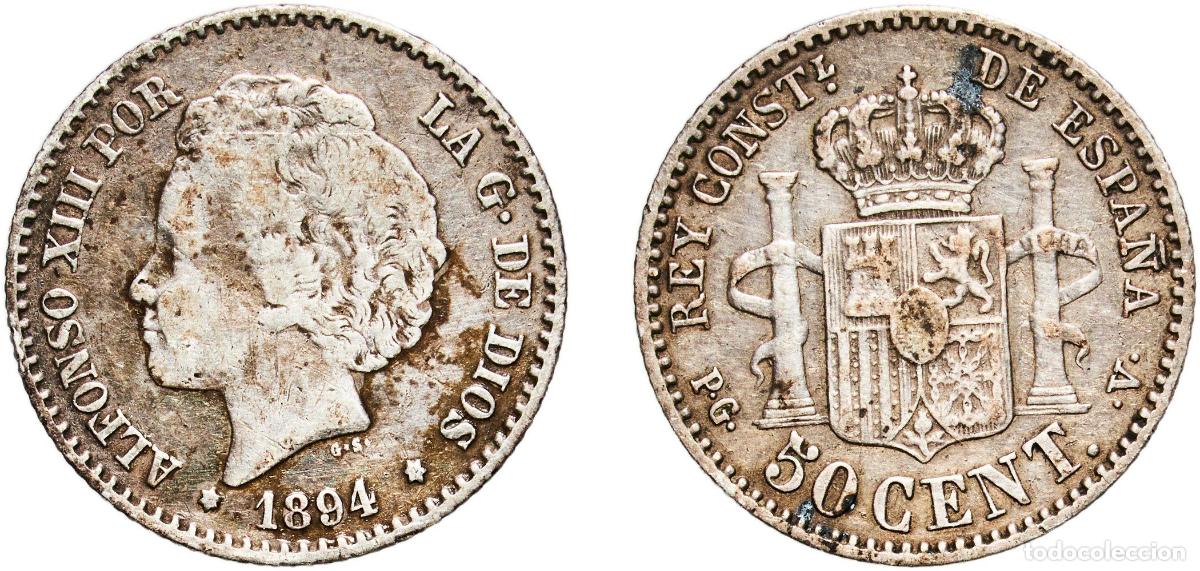 Monedas de Espa&ntilde;a: Spain Kingdom 1894 9-4 PGV 50 Centimos - Alfonso XIII (2nd portrait) Silver (.835) Madrid Mint (11