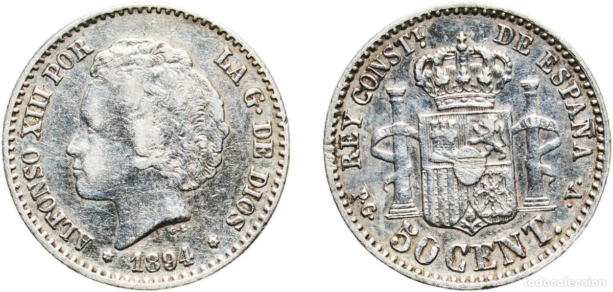 Monedas de Espa&ntilde;a: Spain Kingdom 1894 9-4 PGV 50 Centimos - Alfonso XIII (2nd portrait) Silver (.835) Madrid Mint (11