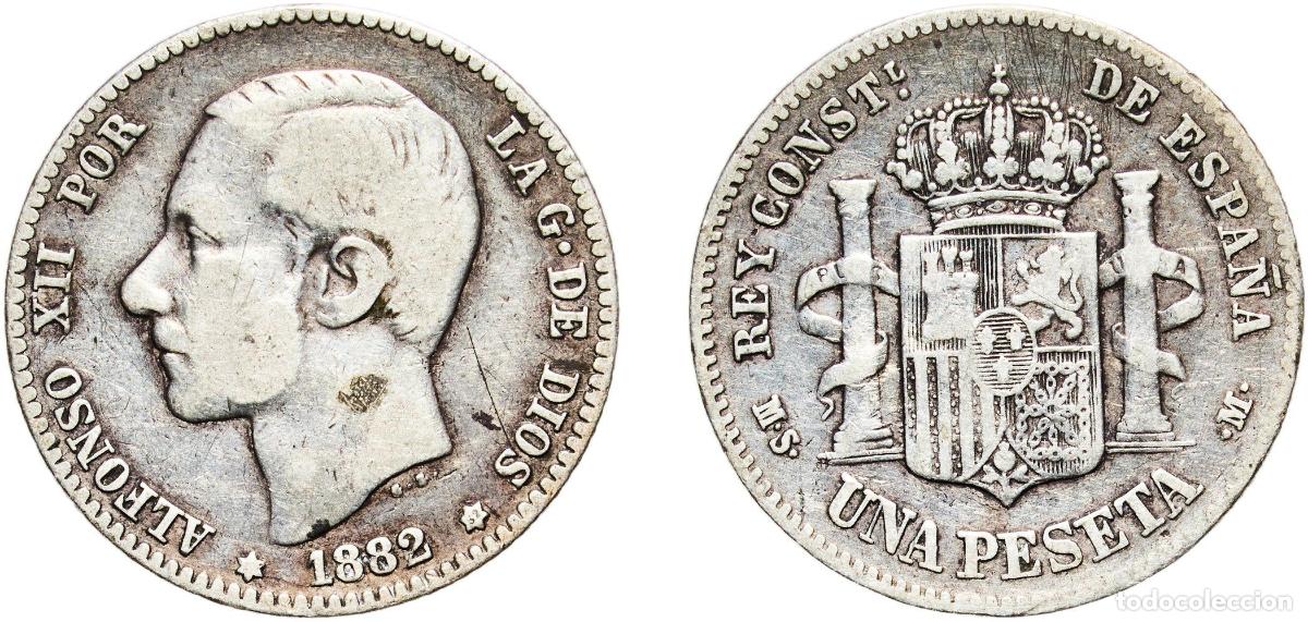 Monedas de Espa&ntilde;a: Spain Kingdom 1882 ??-82 MSM 1 Peseta - Alfonso XII (2nd portrait) Silver (.835) Madrid Mint (3505