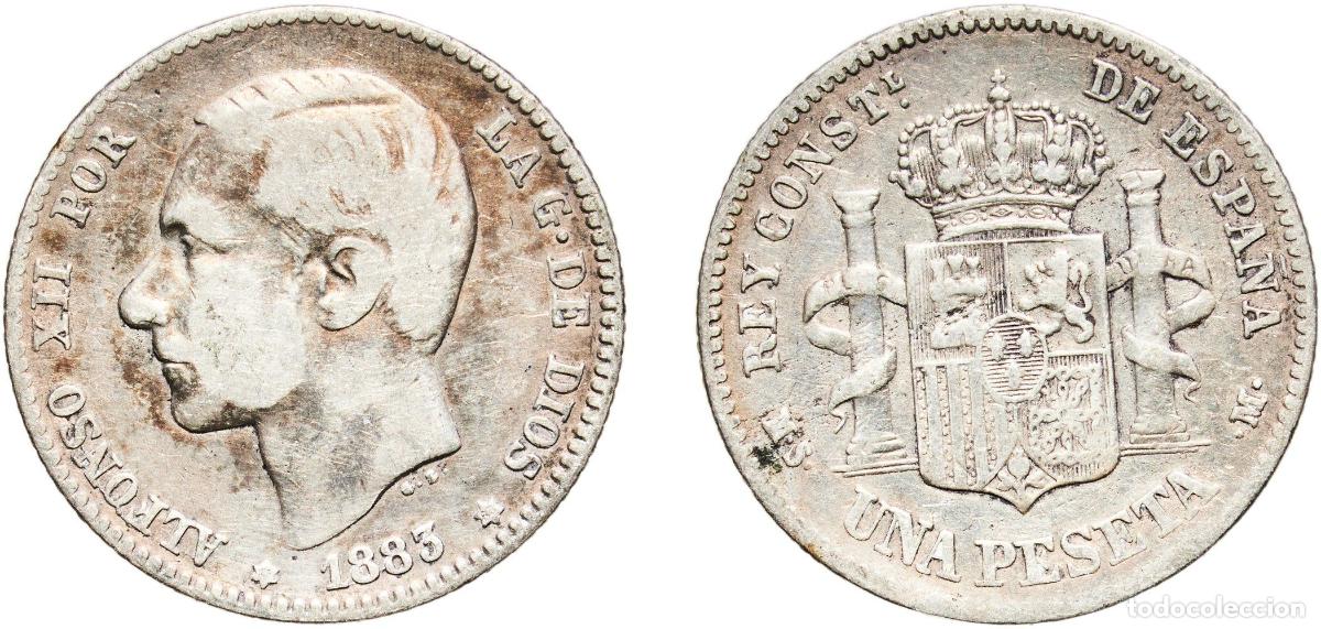 Monedas de Espa&ntilde;a: Spain Kingdom 1883 18-83 MSM 1 Peseta - Alfonso XII (2nd portrait) Silver (.835) Madrid Mint (8445