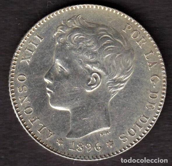 Monedas de Espa&ntilde;a: ESPA&Ntilde;A MONEDA 1 PESETA ALFONSO XIII A&Ntilde;O 1896 * 18 * 96 PGV - PLATA