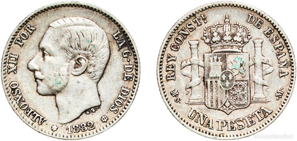 Monedas de Espa&ntilde;a: Spain Kingdom 1882 ??-82 MSM 1 Peseta - Alfonso XII (2nd portrait) Silver (.835) Madrid Mint (3505