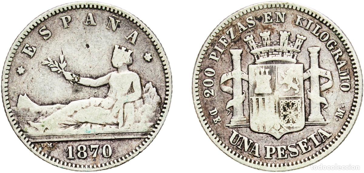 Monedas de Espa&ntilde;a: Spain Provisional Government 1870 ??-73 DEM 1 Peseta - Provisional Government (ESPA&Ntilde;A) Silver (.83