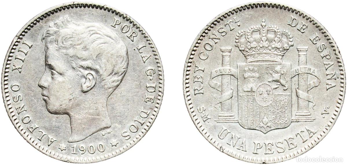 Monedas de Espa&ntilde;a: Spain Kingdom 1900 19-00 SMV 1 Peseta - Alfonso XIII (3rd portrait) Silver (.835) Madrid Mint (186