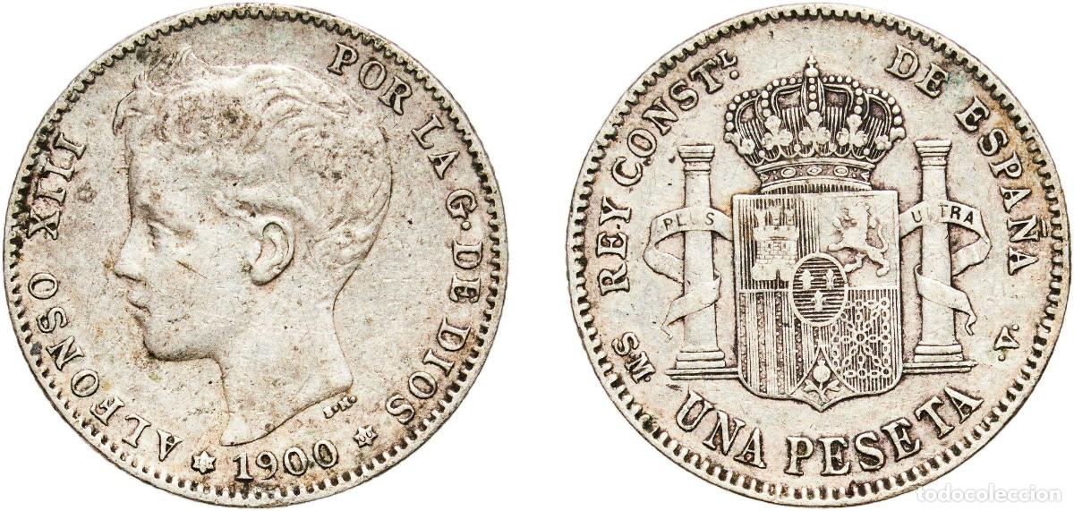 Monedas de Espa&ntilde;a: Spain Kingdom 1900 19-00 SMV 1 Peseta - Alfonso XIII (3rd portrait) Silver (.835) Madrid Mint (186